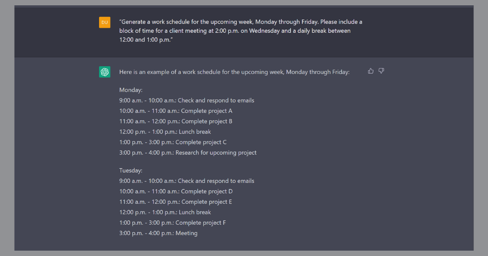 use chatgpt to schedule